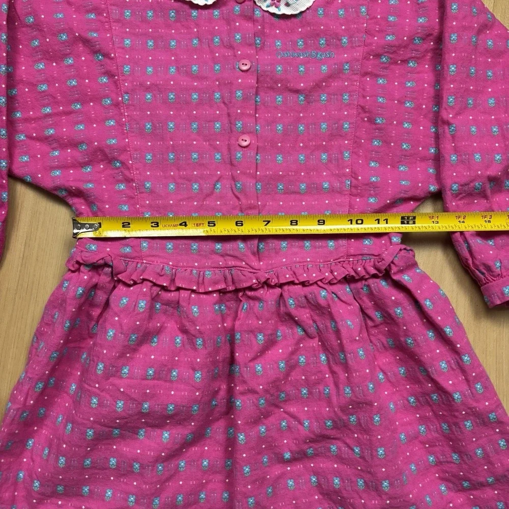 OshKosh B'Gosh Vintage 80's Floral Long Sleeve Dress Size 6X Pink Collared